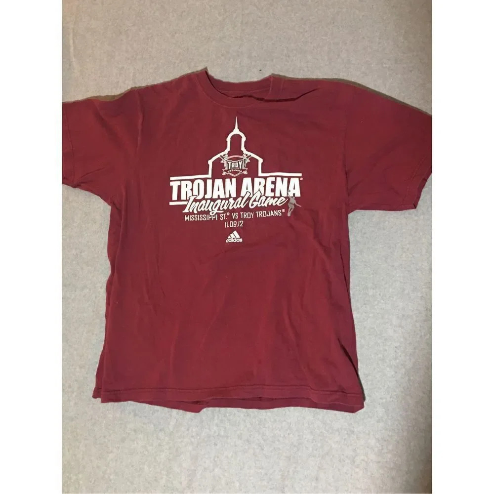 Mens Adidas Shirt Size XL Troy University Inaugural Game Red Maroon White